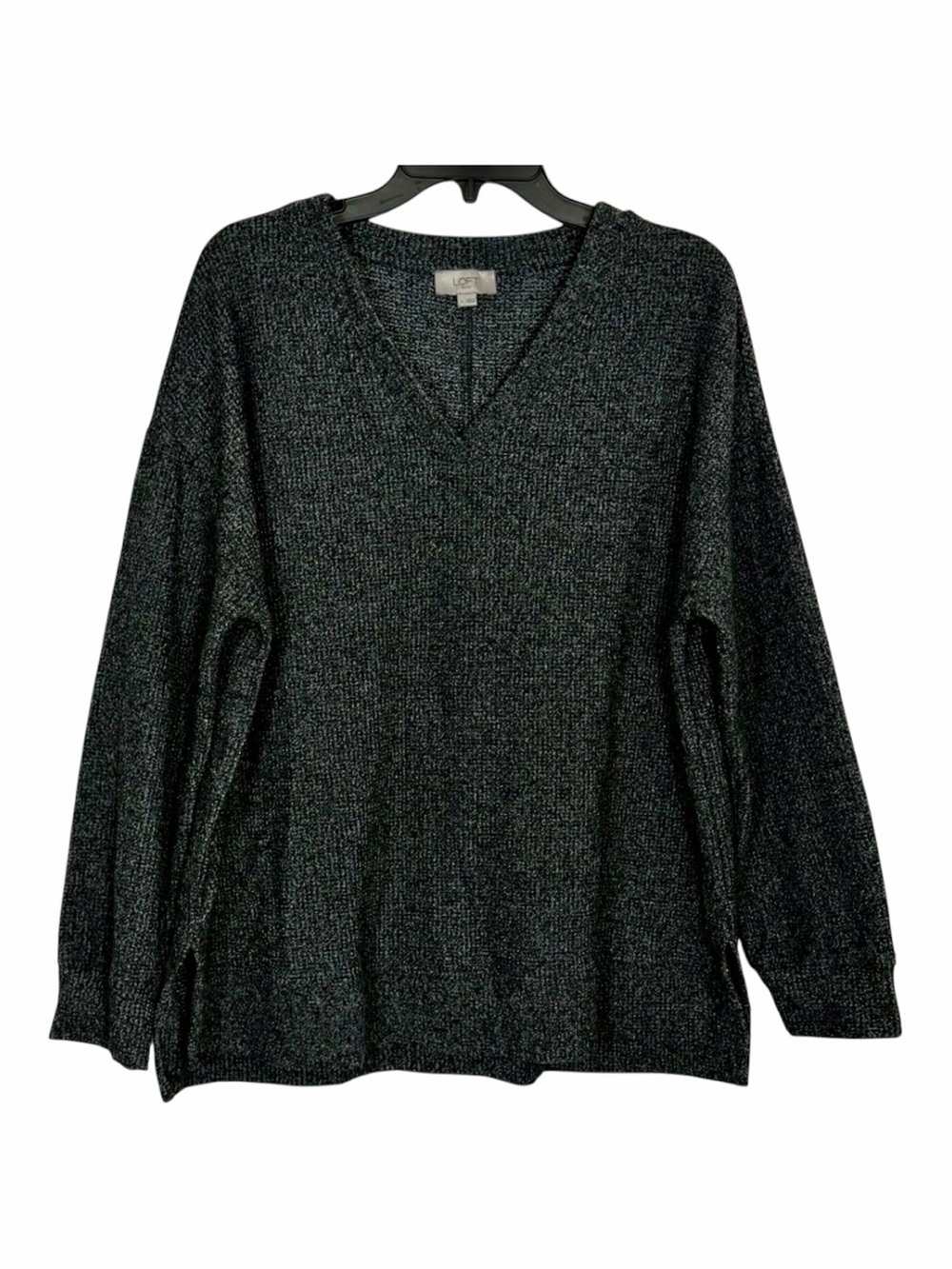 Loft Outlet NWOT Women's Dark Heather Gray Long Sleeve V-Neck Sweater Size Large